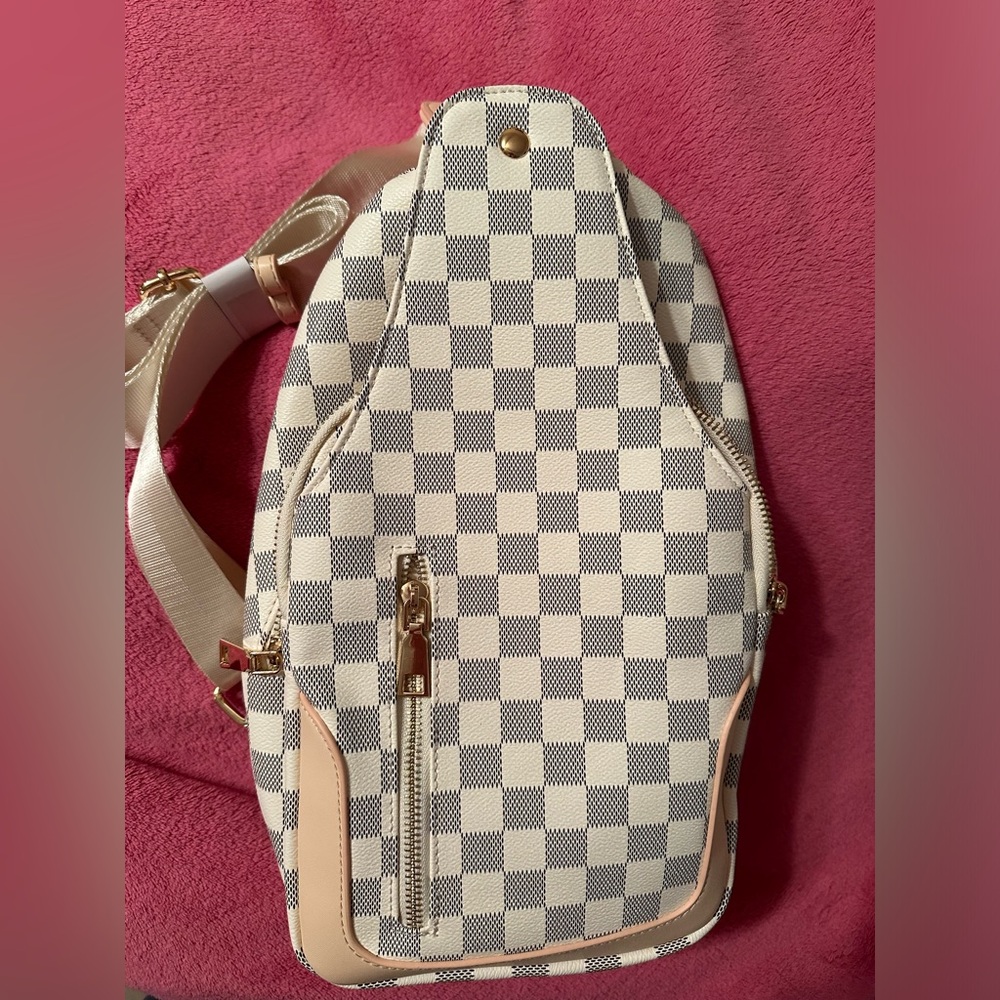 New Grey and White Checkered Backpack